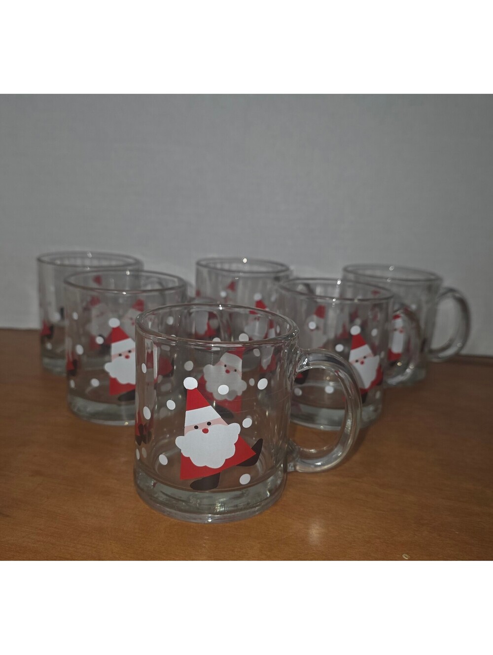 Set of six vintage luminarc Christmas mugs with Santa Claus